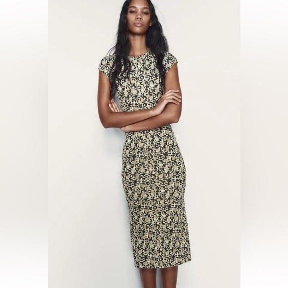 Zara Black and Cream Midi Dress - Picture 2 of 4